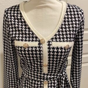 SHEIN dress houndstooth black and white gold tone buttons, preppy, size S